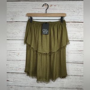 CHASER Strapless Fringed Ruffle Top